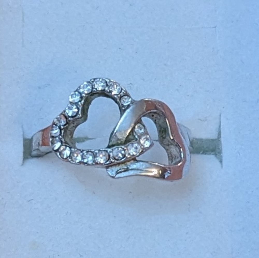 New double heart rhinestone engagement wedding friendship ring size 7 1/2, T1B7J